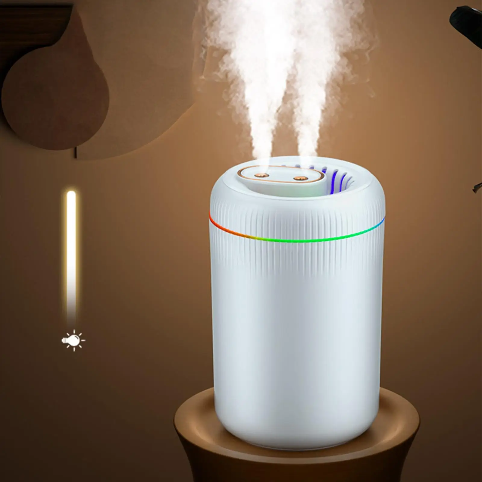 Portable Air Humidifier Double Spray Nozzle 3500ml Night Light Oil Silent USB Diffuser Bedroom