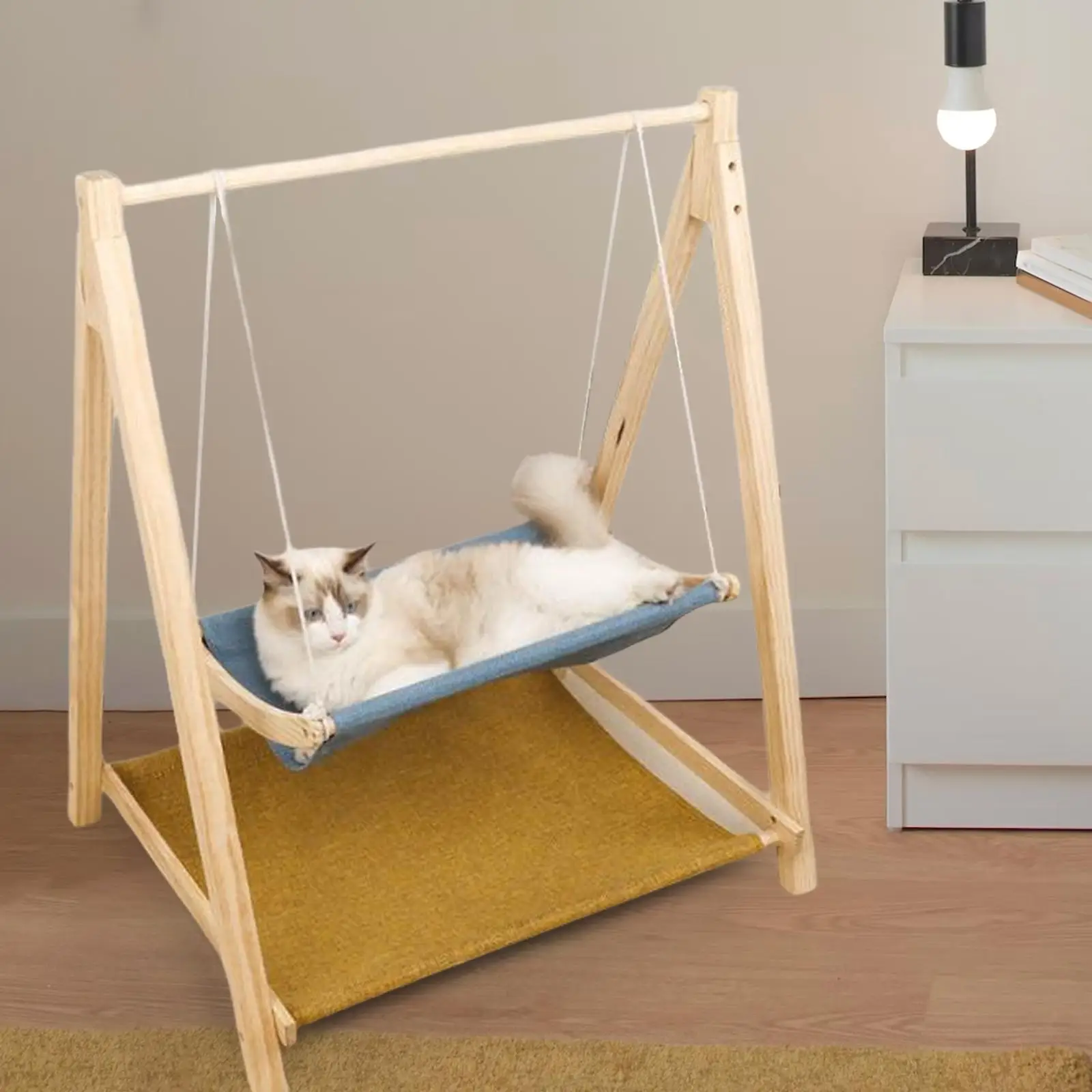 Premium Shelves Perches Sleeping Mat Resting Seat Breathable 2 Tier Wooden Cat Hammock Bed for Kitten Indoor Outdoor Animals