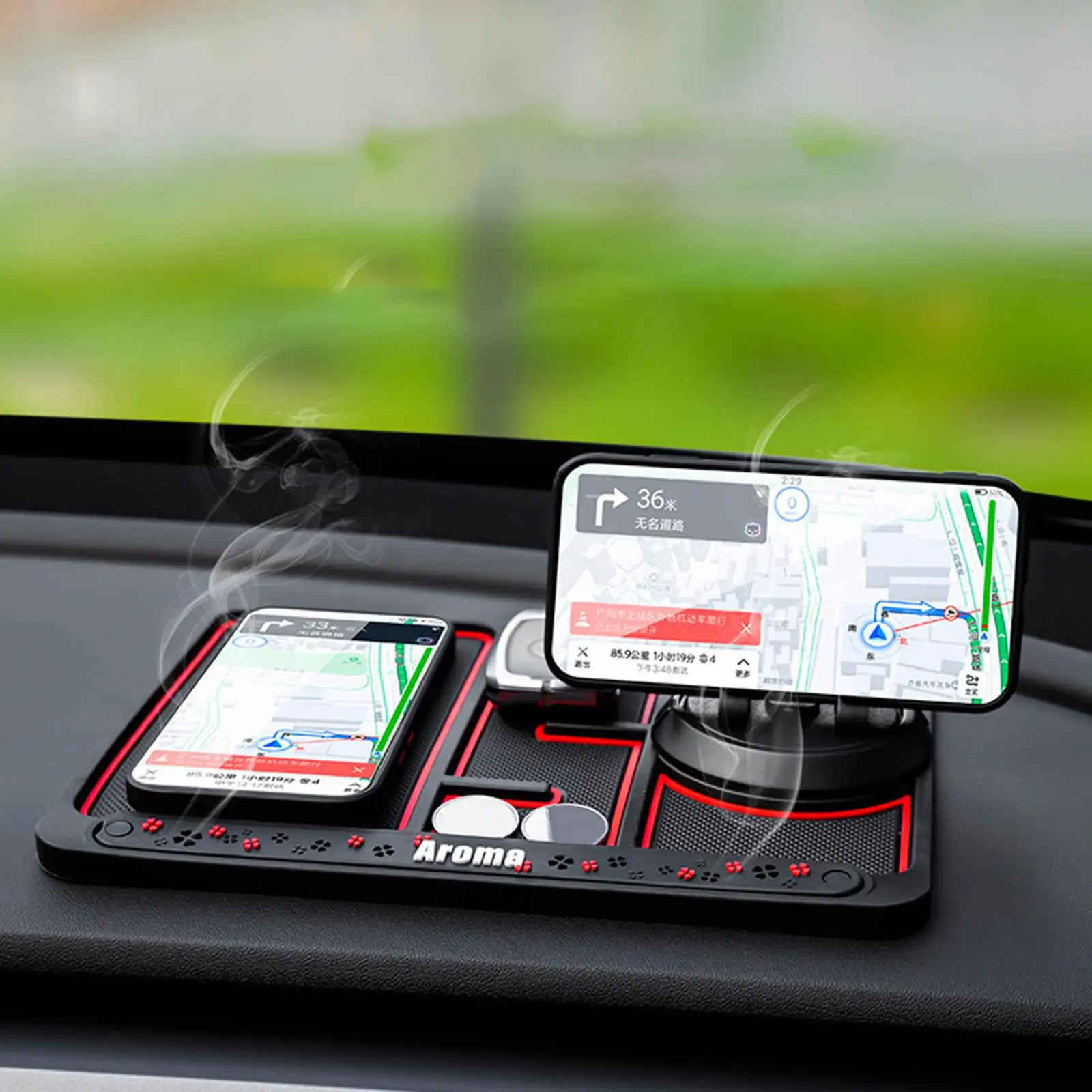 N Car Dashs  1 W/ Rotating Phone  Storage Organizer  Phone Holder Pad for Keychains Phone Sunglasses