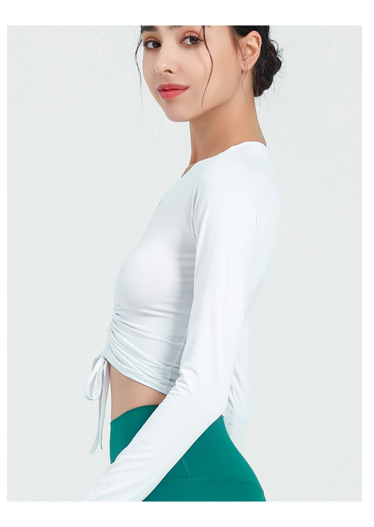 Langarm Shirt Halb Zip Vorne Kordelzug Yoga Tops Frau Sport Active Lauf Oben für Fitness Weibliche Bluse Gym Frauen – Detail 19