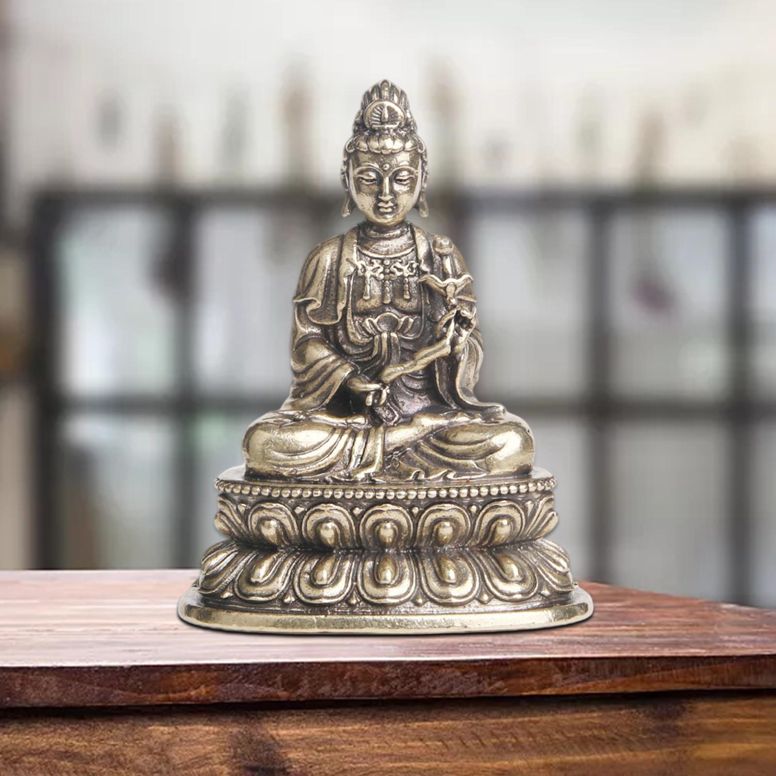 Antique Style Chinese Meditating Buddha Statue Seated Buddhism GuanYin Figurines Feng Shui Zen Sculpture Ornament for Artwork
