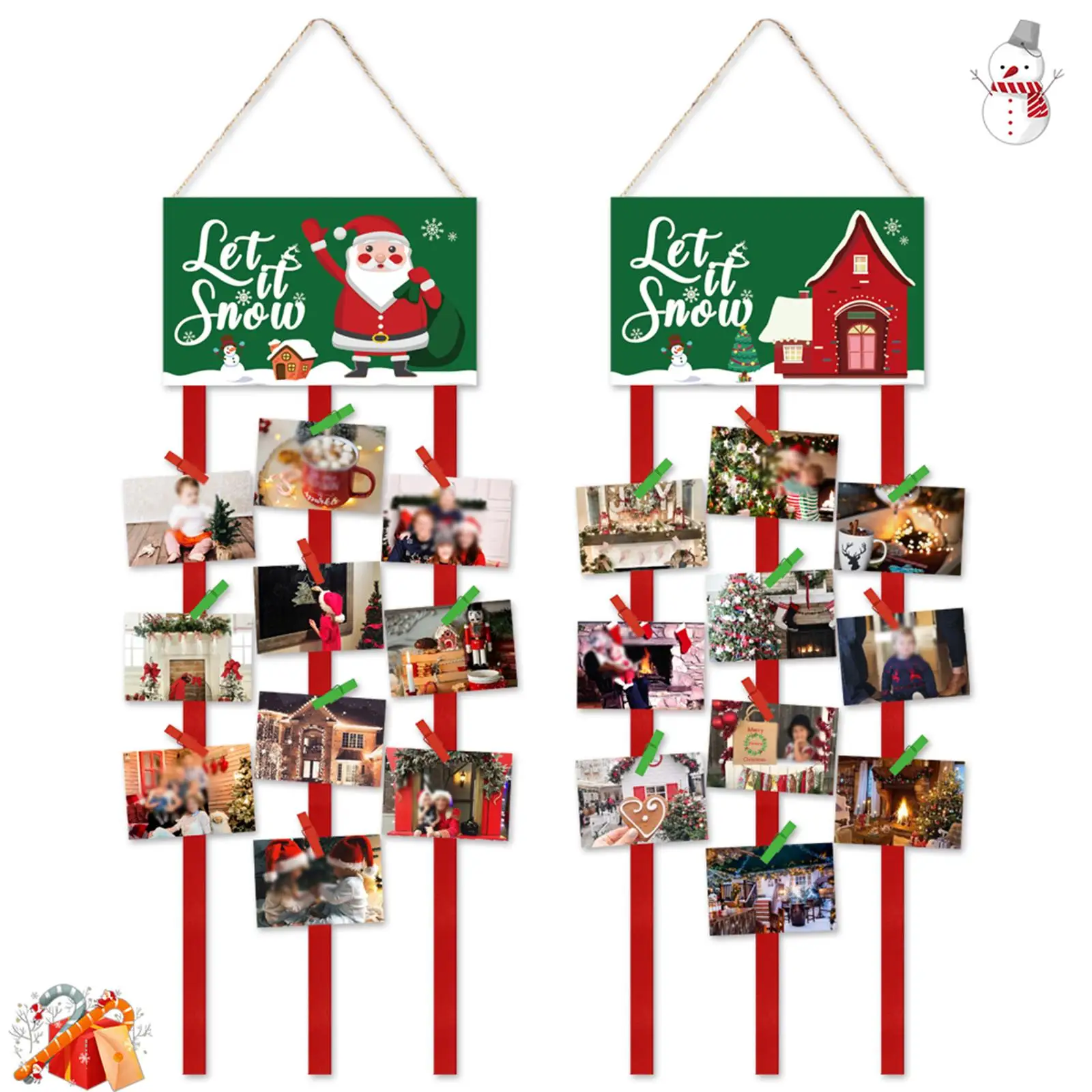 2 Pieces Christmas Card Holder Hanging Photo Display Xmas Sign Wall Door Window Decor