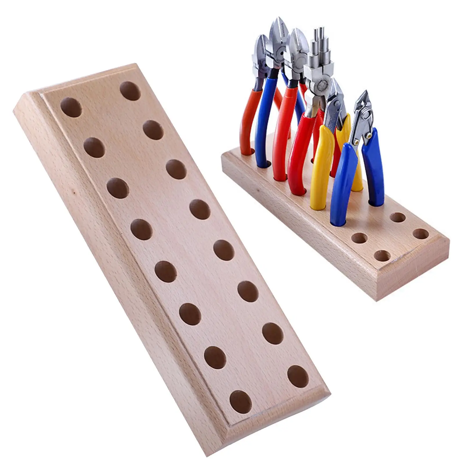 16 Holes Wood Plier Block Desktop Base Stand Tool Storage Wood Pallet Jewelry Making Supplies DIY Crafting Beading Accs