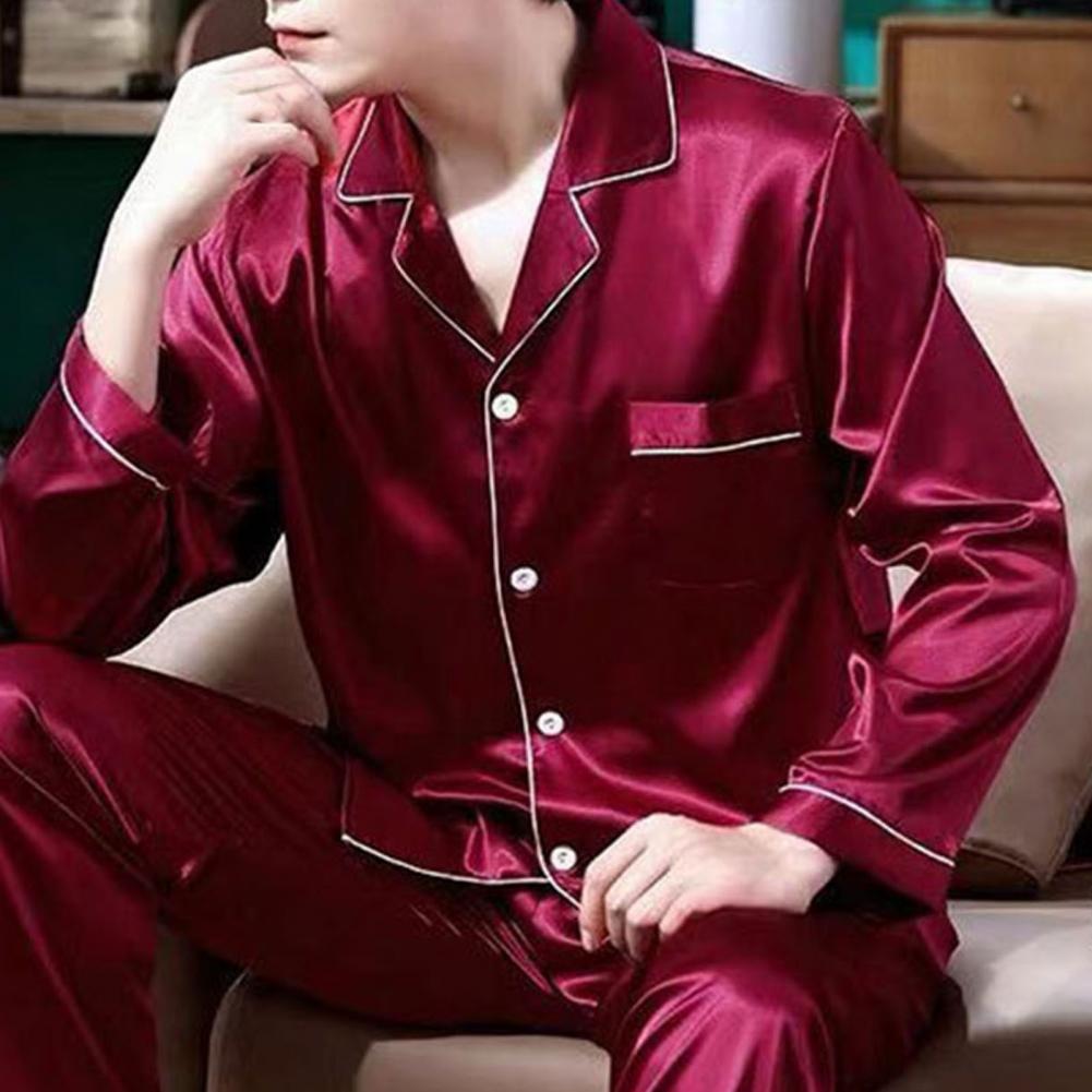 Title 2, Men Sleepwear Set Ice Silk Long Sleeved Plus Si...