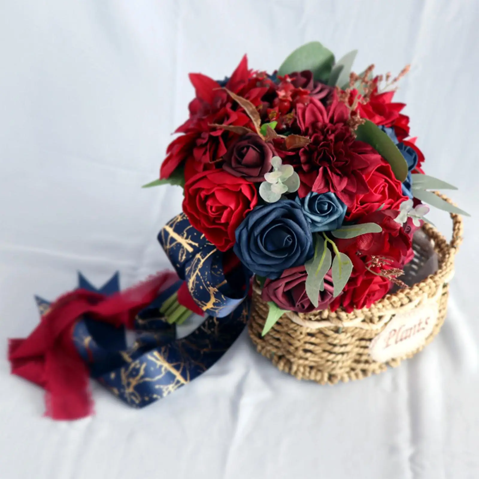 Artificial Rose Flowers Wedding Bouquets Bridal Holding Wedding Decoration Ribbon Tassel