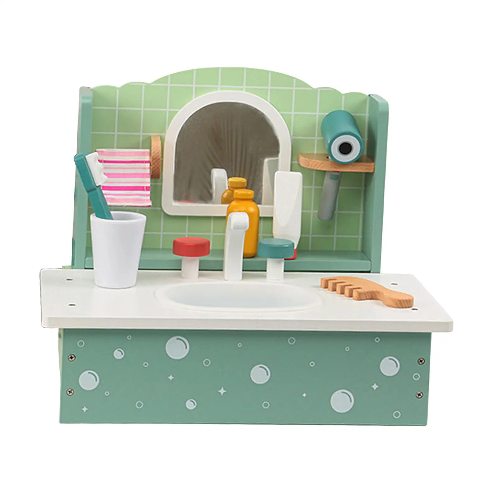 Kids Wash up Sink Pretend Playset Bathroom Vanity Mirror with Sink Interactive Toy Pretend Bathroom Sink Toy for Kids Children