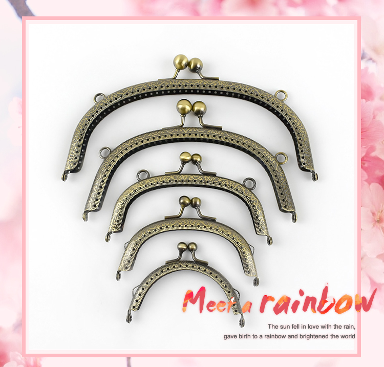 Bronze Purse Handle Semicirc Frame Purses Bags Metal Kiss Clasp Lock Sewing Handbag Handles DIY Bag Accessories