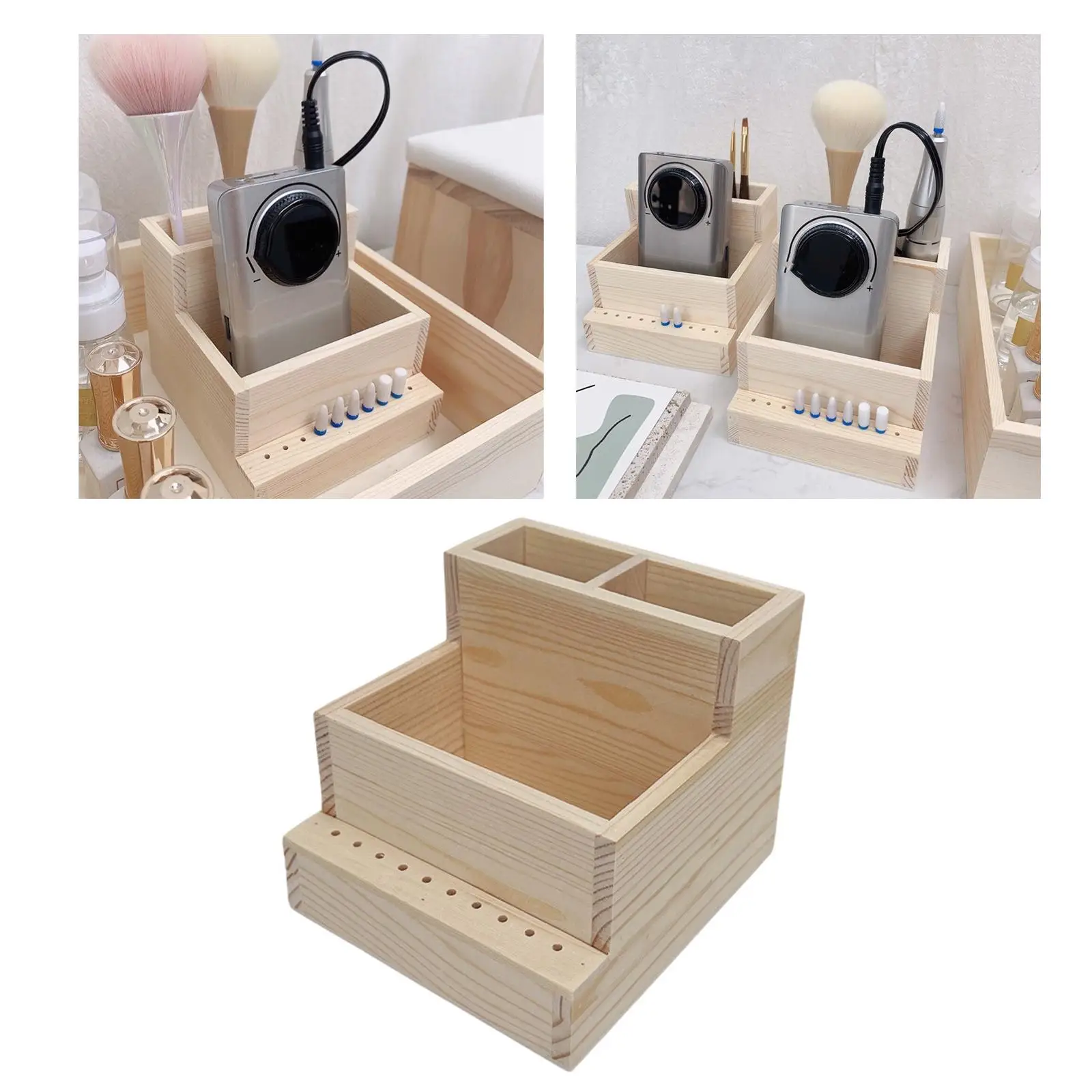Nail Drill Machine Bits Wooden Holder, Displaying Makeup Brushes,Eyebrow Manicure Tools Box for Nail Salon Premium Display Box