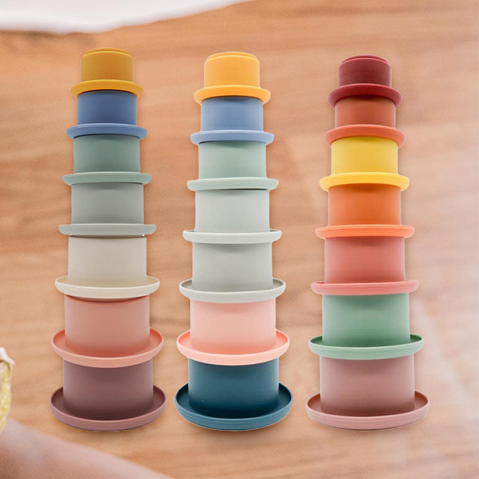 7pcs Toddlers Stacking Cups Soft Bath Toy w/ Drain Holes Educational Toy for 12 18 24 Month 1-3 Years