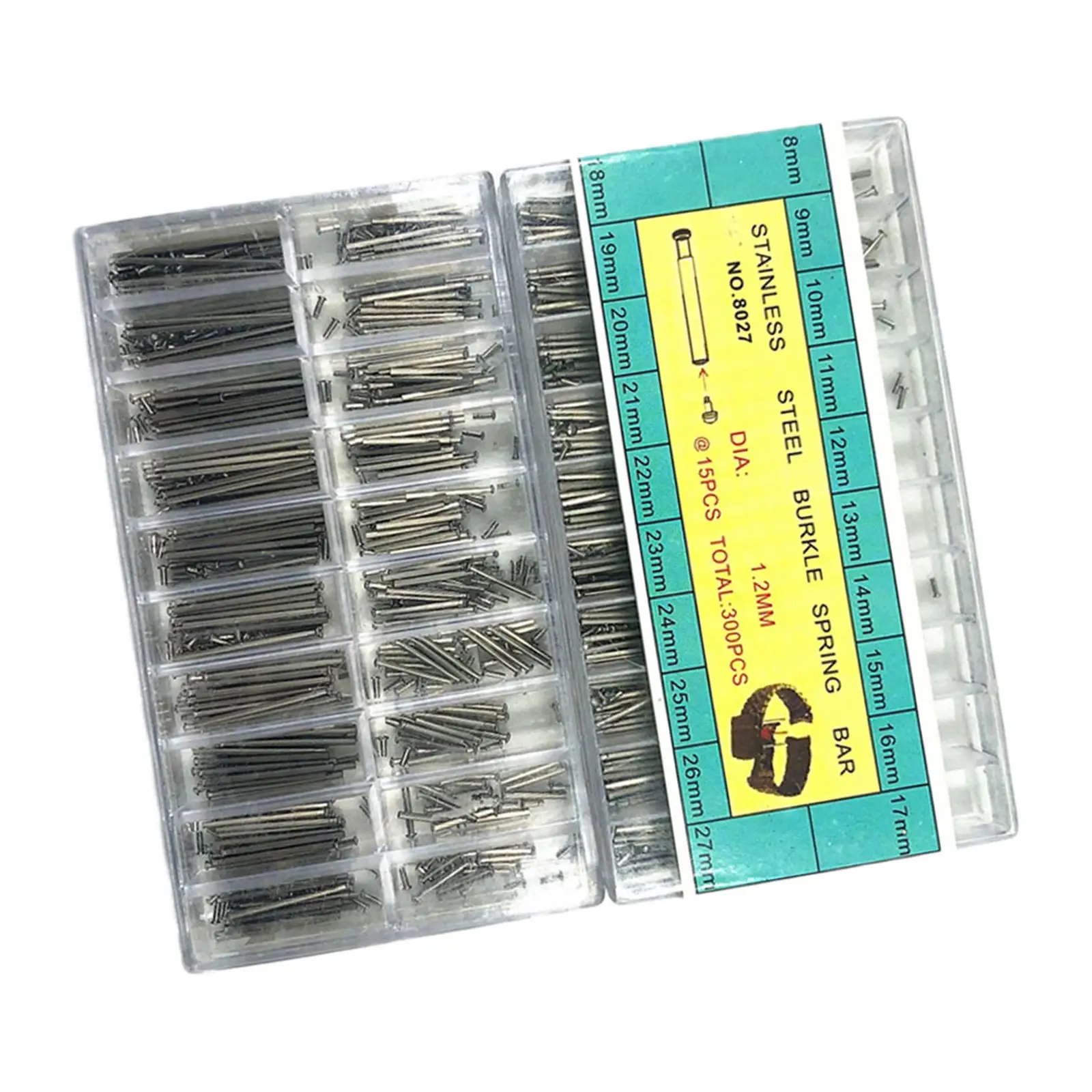 300Pcs Stainless Steel Watch Band Spring Bars 8-27mm Straight Pins with Storage Case Repair Kit 20 Sizes Jewelry Making