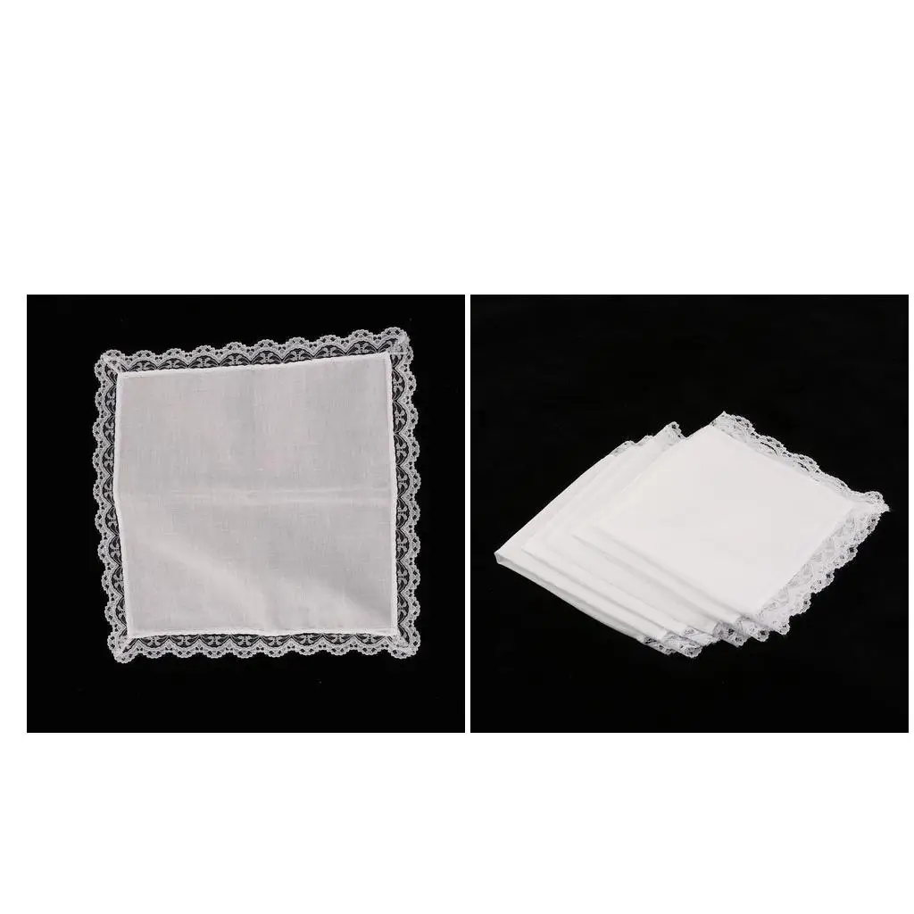 10 Pieces Women Embroidery Cotton  Lace Border White Hankie 23 X