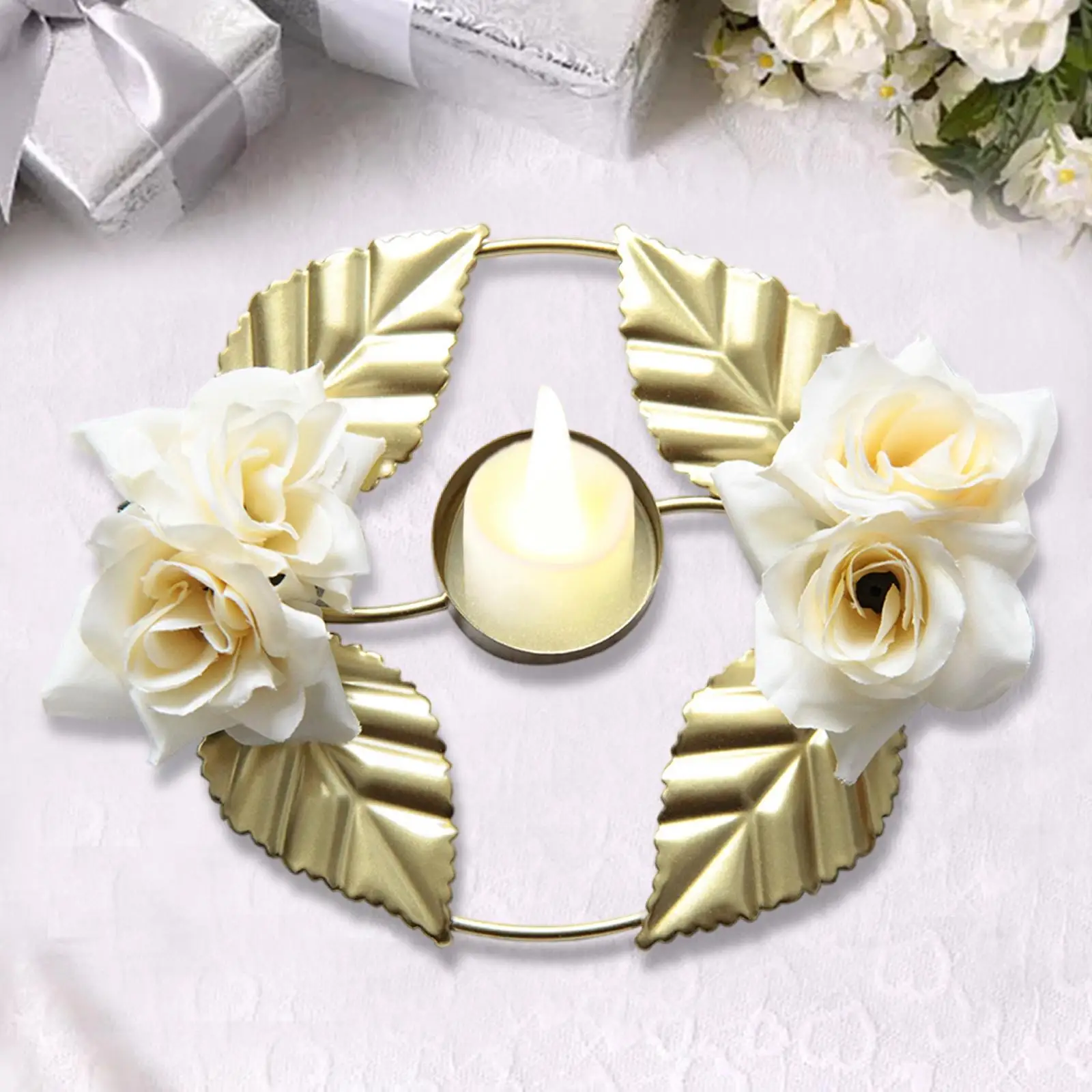Wreaths Candle Rings Simulated Rose Rustic Pillar Candle Rings for Home Decoration Wedding Bedroom Christmas Gathering