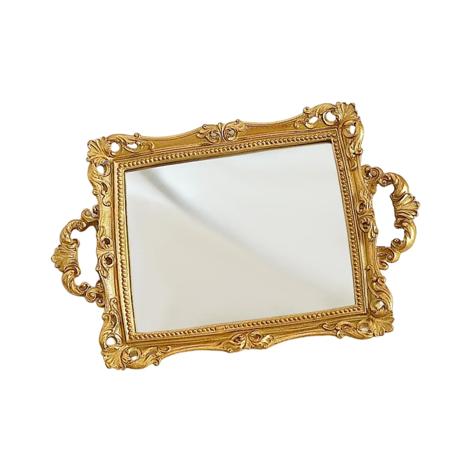 Mirror Tray Golden Multipurpose Decorative Tray with Handle for Living Room
