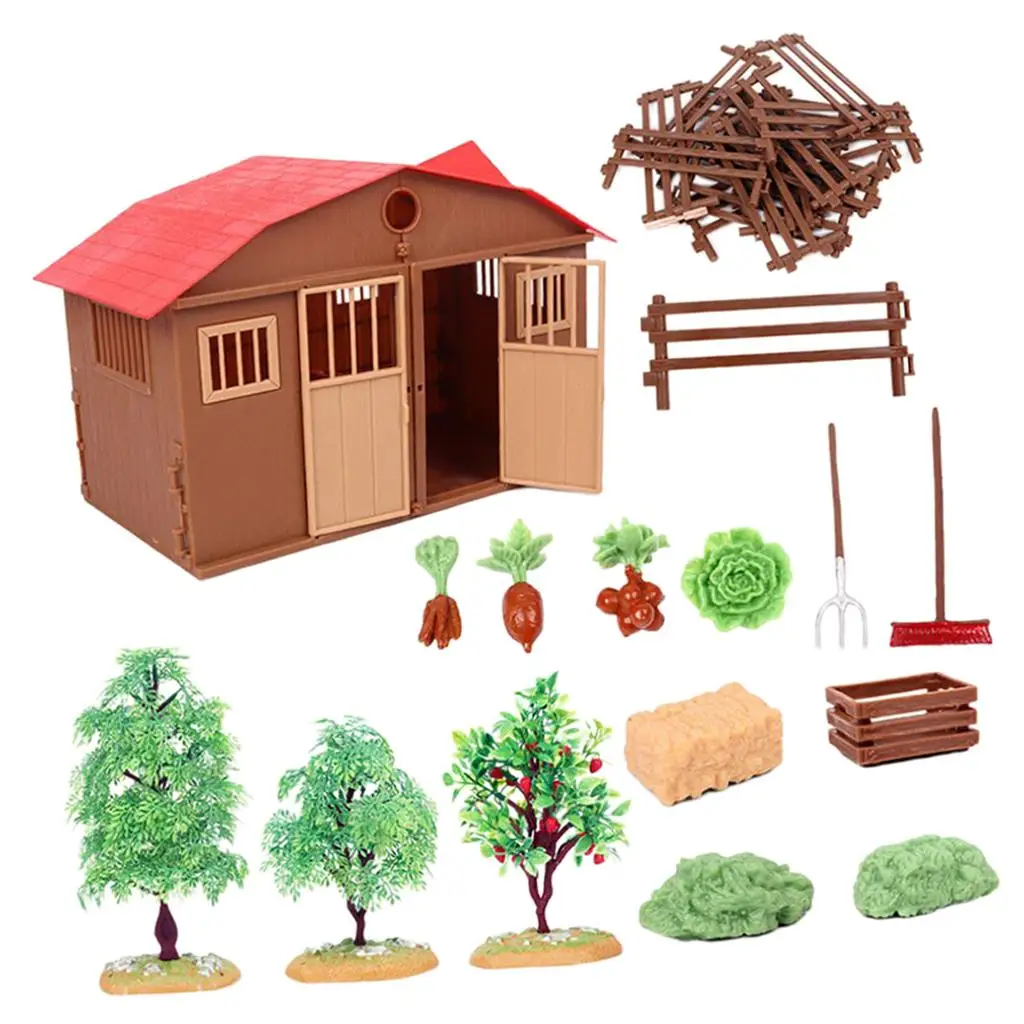 Simulated Farm Model Miniatures Plastic House Educational Toy Playhouse Decor Playset Props