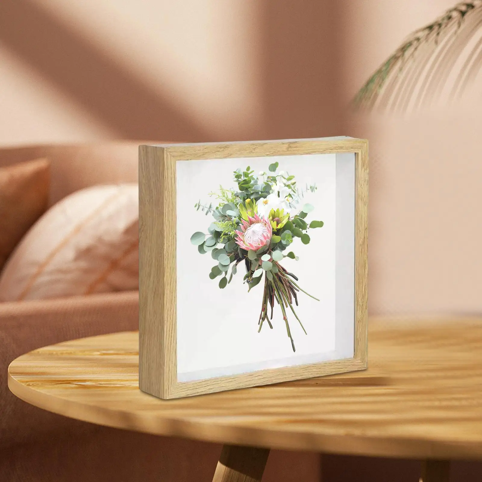 Shadow Box 8x8 Picture Frame with Deep Wooden Display Case for Flowers, Tickets,
