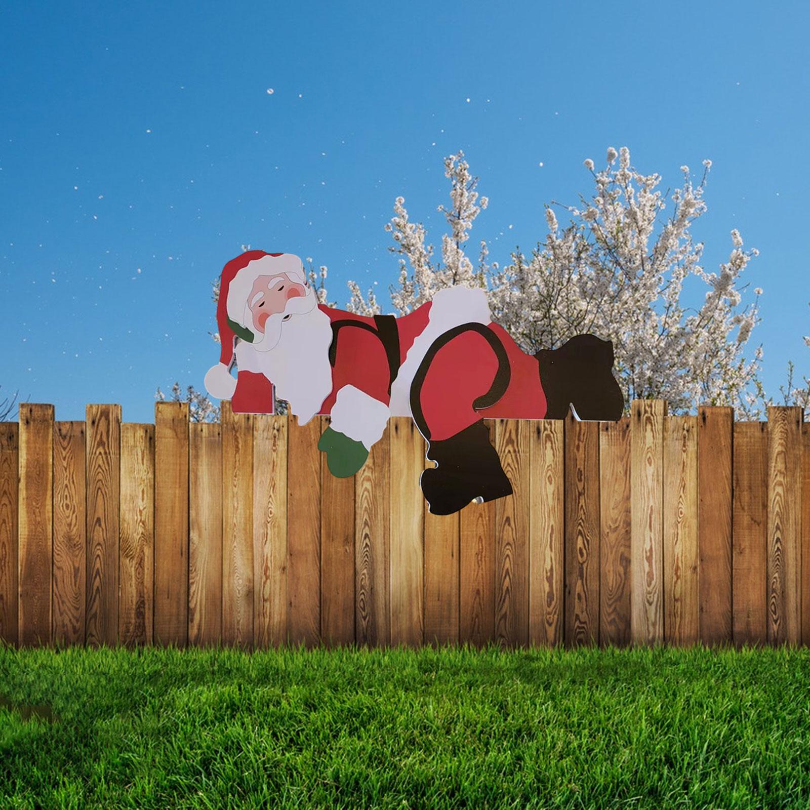 Christmas Fence Peeker Decorations Outdoor Garden Fence Sign Ornament Xmas DIY