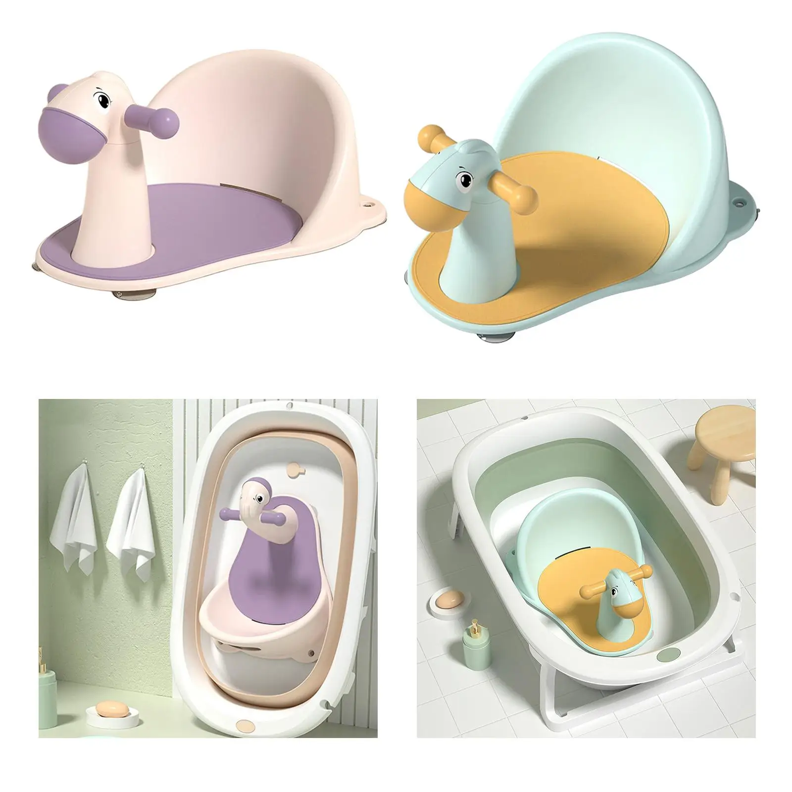 Cartoon Animal Seat Non Slip Bath Tub Seat Infants Bath Tub Chair for Boys Girls 6-18 Months