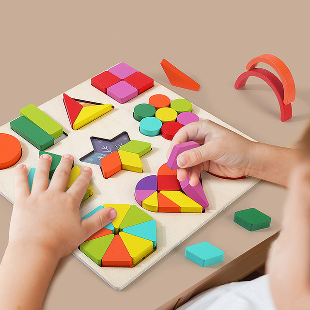 top view of a colorful crystal chess pieces in the shape of primary  geometric shapes - Playground