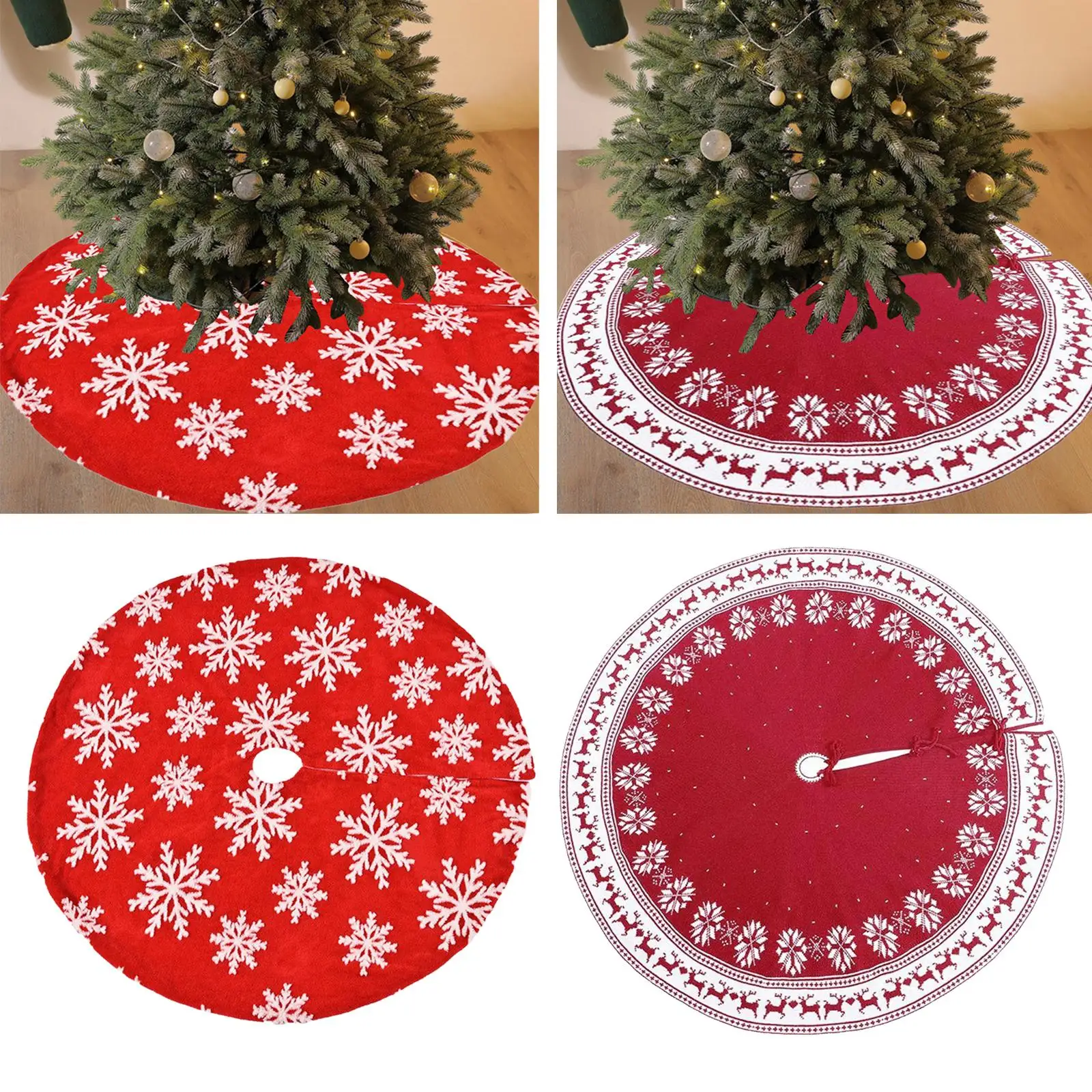 90cm Tree Skirt Soft Carpet Rug Snowflake Floor Mat for New Year Xmas Thanksgiving Holiday Decor