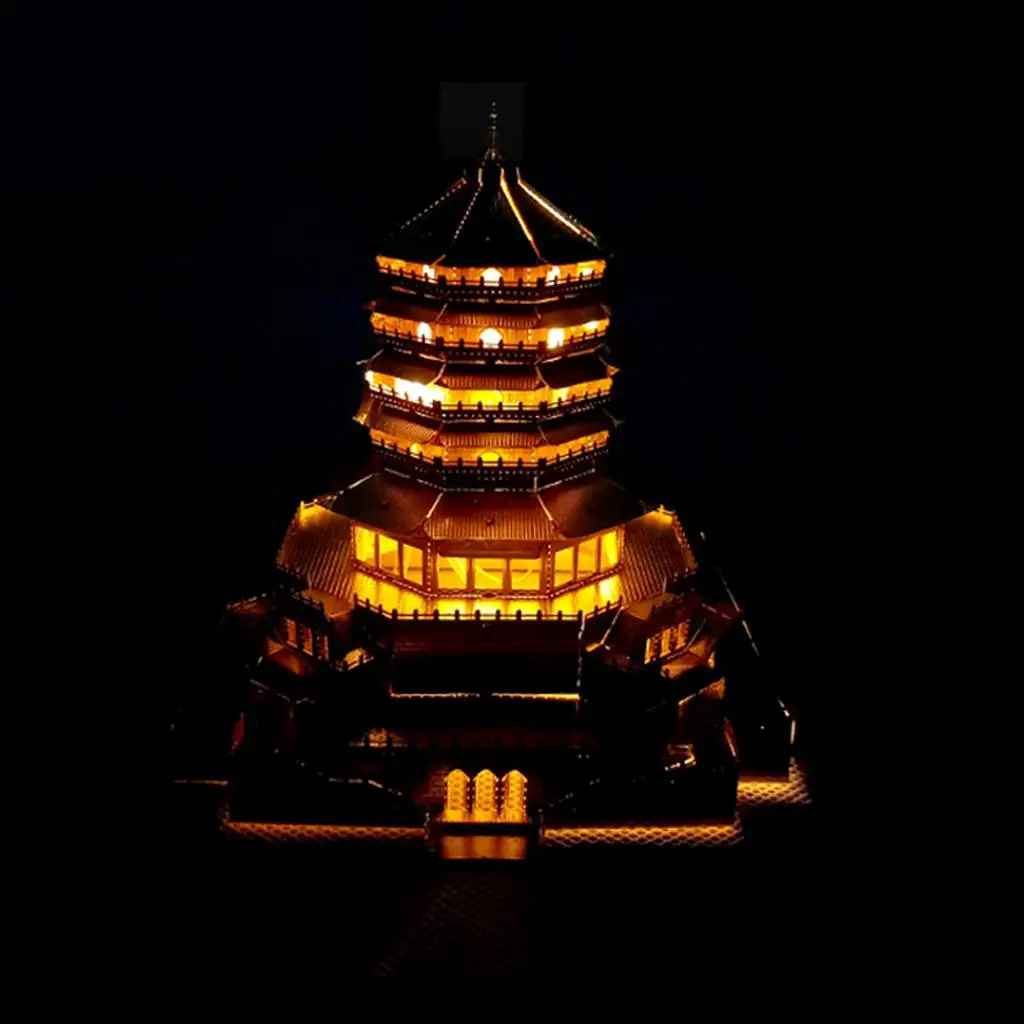 1:720 Scale Chinese  Architecture 3D Metal Puzzle Jigsaw -  Pagoda Tower Building Statue Model  Decor  Gifts Golden