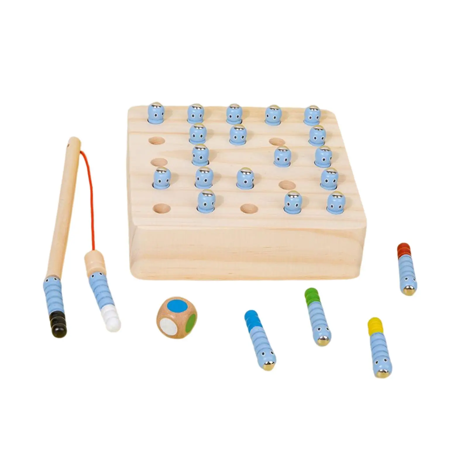 Wooden Fishing Game Toy Development Sensory Toy Sorting Memory Training Wood Montessori Catching Worm for Children Toddler Kids