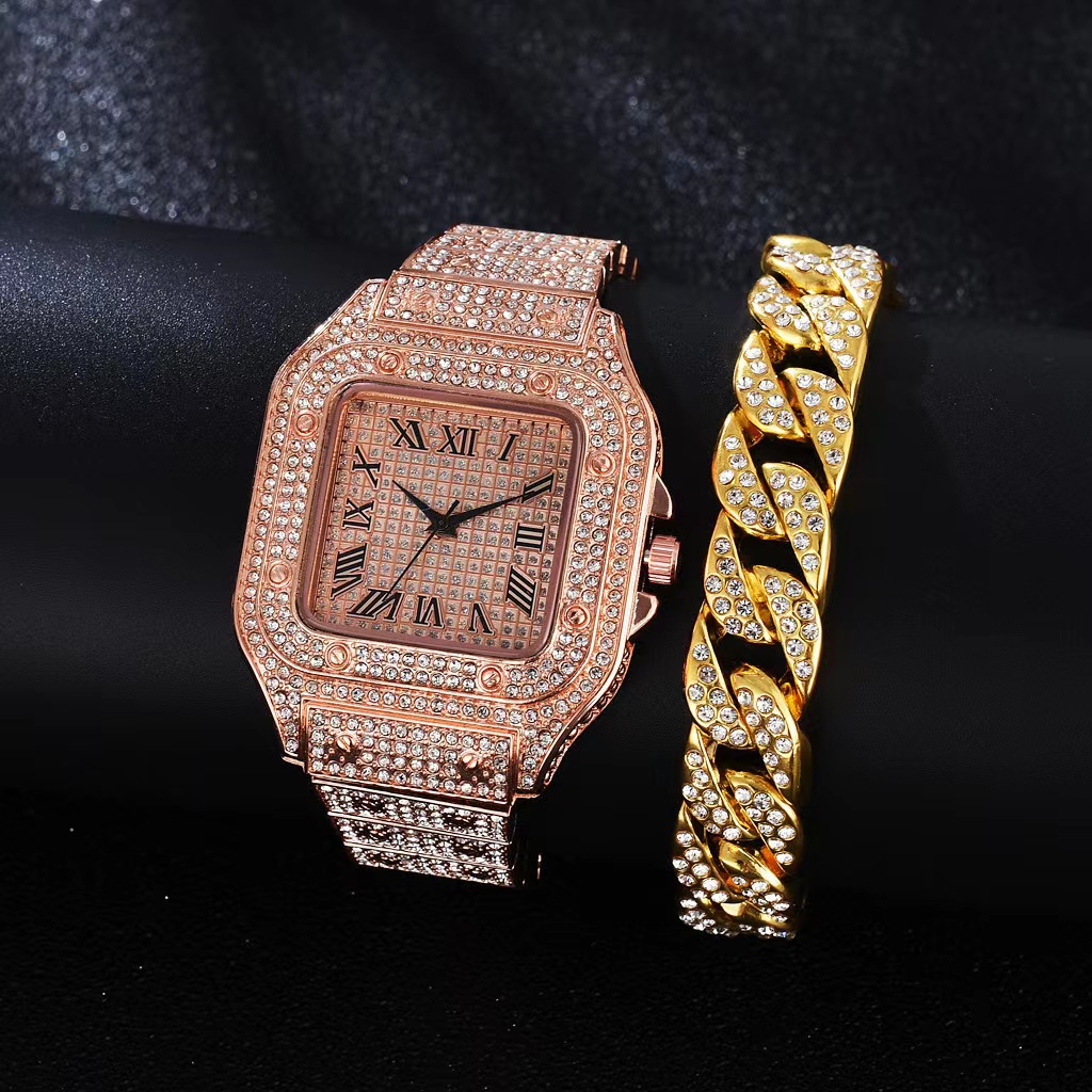 Mulheres Diamond Gold Watch Set, senhoras relógios