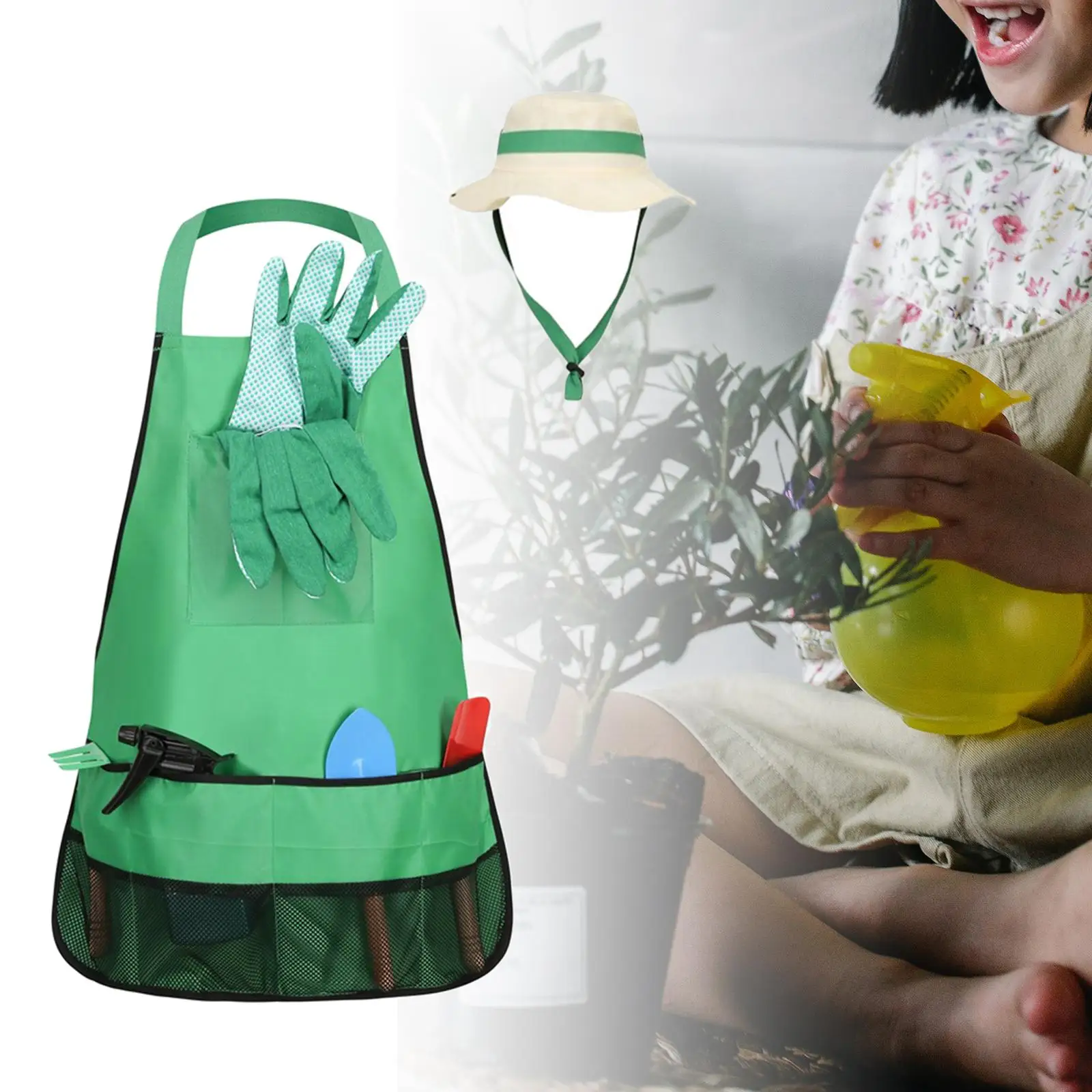 Mini Spade Gloves Apron Garden Pretend Toy Role Play Little Gardeners Playset Toddlers Gardening Tool Kits for Preschool Age 3-6