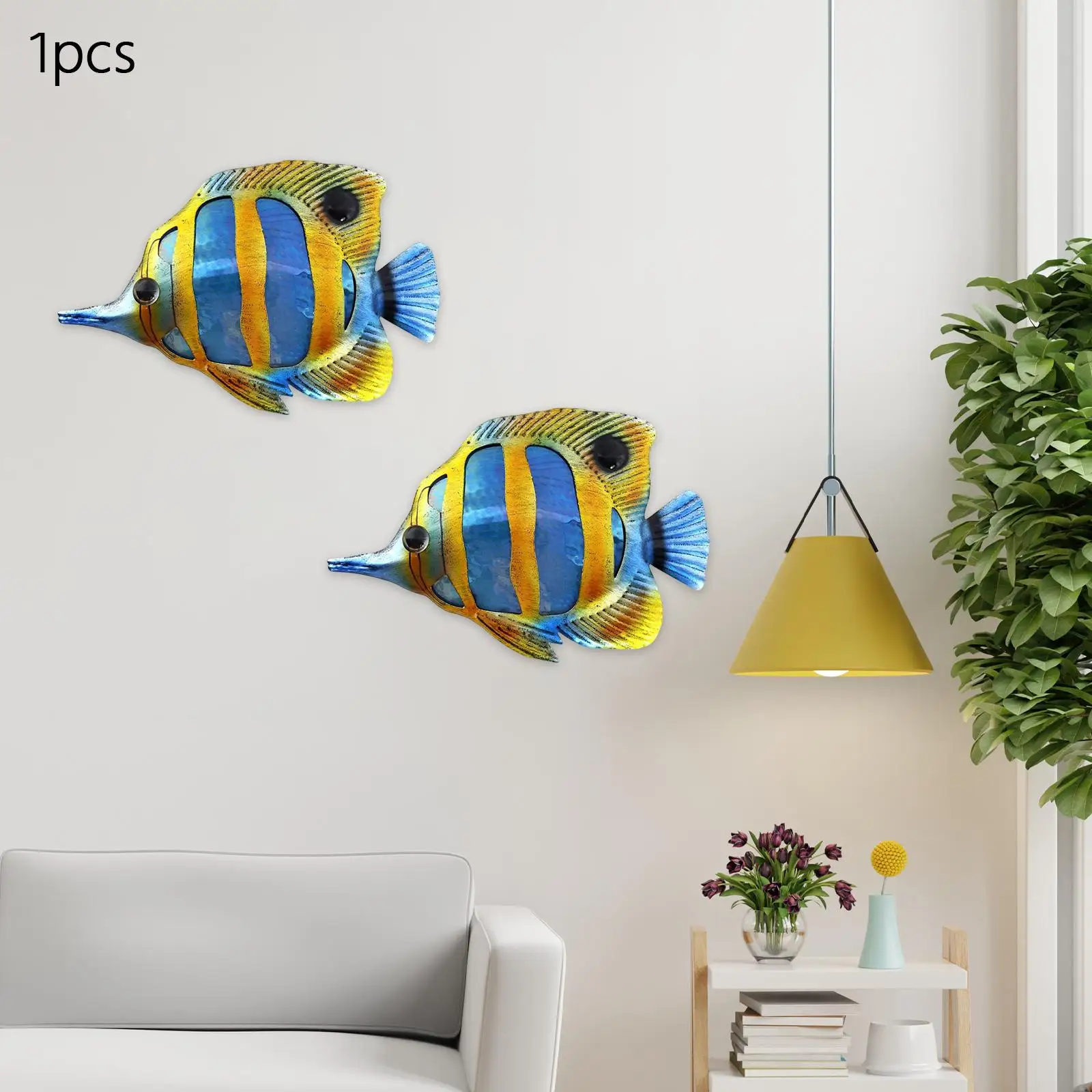 Metal Fish Wall Sculpture Decoration Hanging Creative Ornament for Bedroom Indoor Pool Bathroom Home