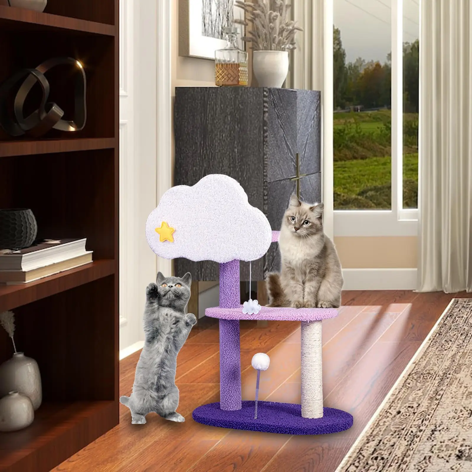 Cat Scratching Post with Interactive Balls Cats Scratcher Tree for Grind Claws Indoor Cats