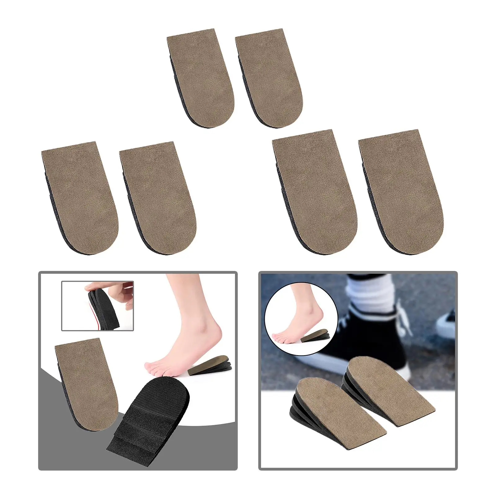 1 Pair Height Increase Insoles Invisible Anti Slip Breathable Heel Lift Inserts Heel Cushion Pads for Unisex Men Women