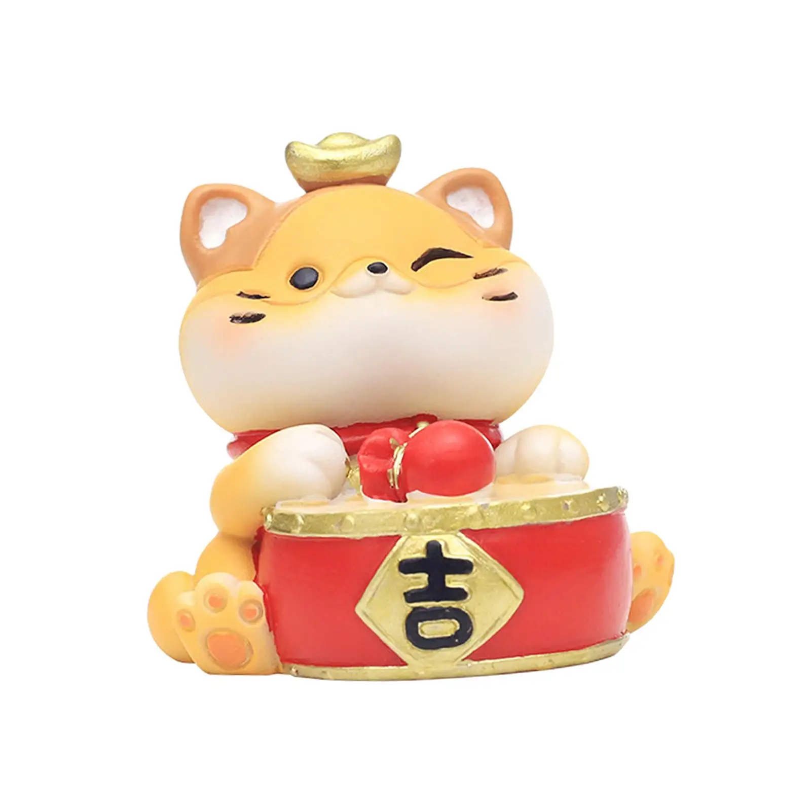 Lucky Cat Figurine Miniature Figurine Tabletop Ornament Animal Sculpture for Desk Living Room Fireplace Office New Year Gift