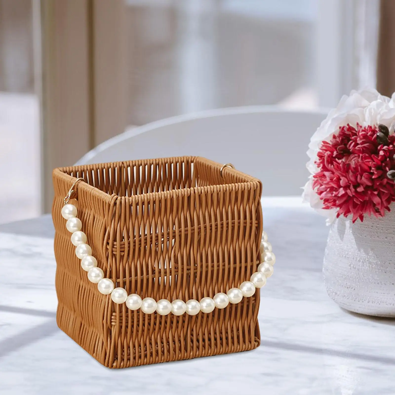 Imitation Rattan Basket Flower Basket Handwoven Basket for Small Daily Items