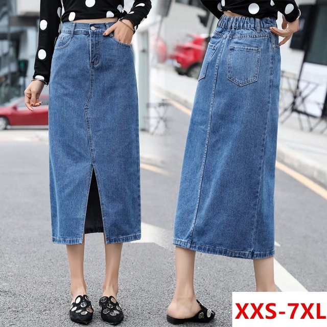 Plus Size XXS 7XL Women Denim Long Skirt Spring Summer Autumn Fashion Casual Split Elastic Stretch Pencil Jean Midi Skirt Blue AliExpress