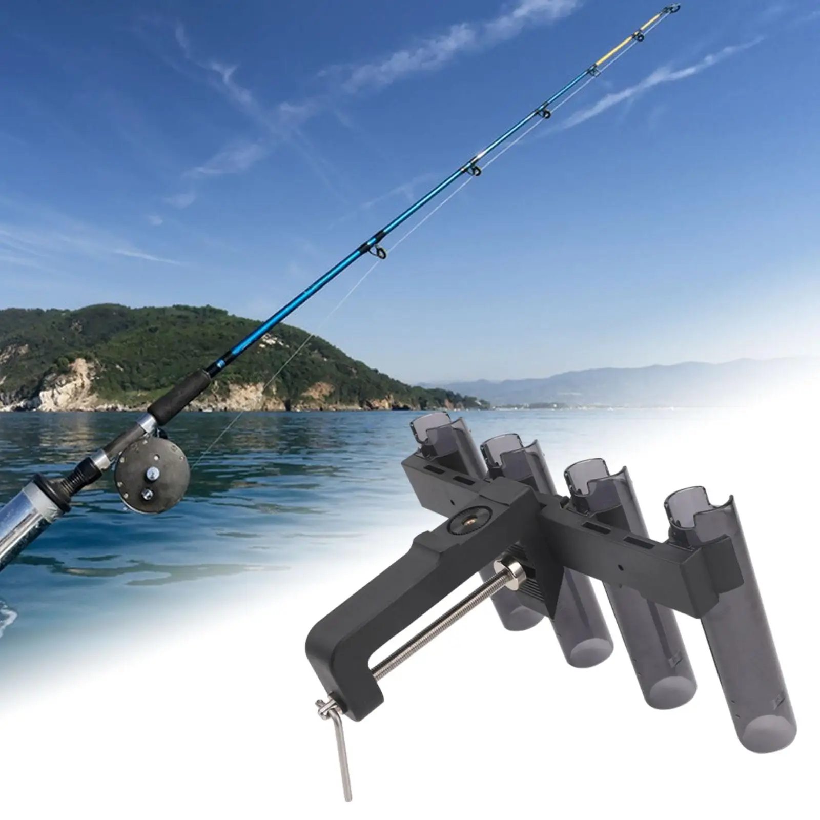 Fishing Rod Holder Bracket Equipment Adjustable Holds 4 Rods 4 Linked Fishing