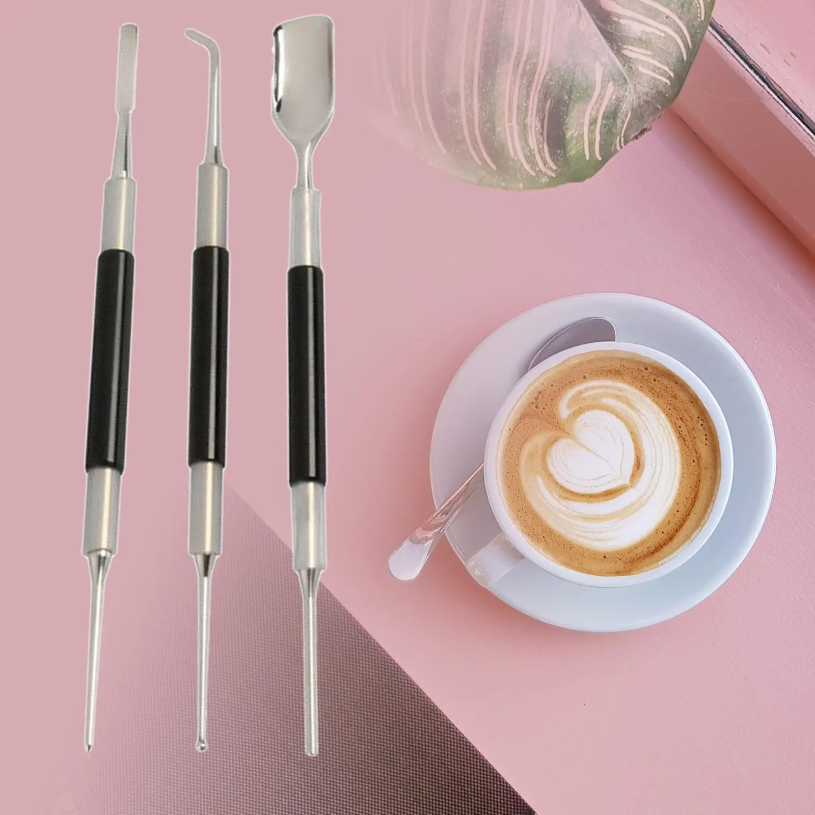 3x Coffee Jacquard Carving Needle Pull Flower Needle Coffee Stencil cafe