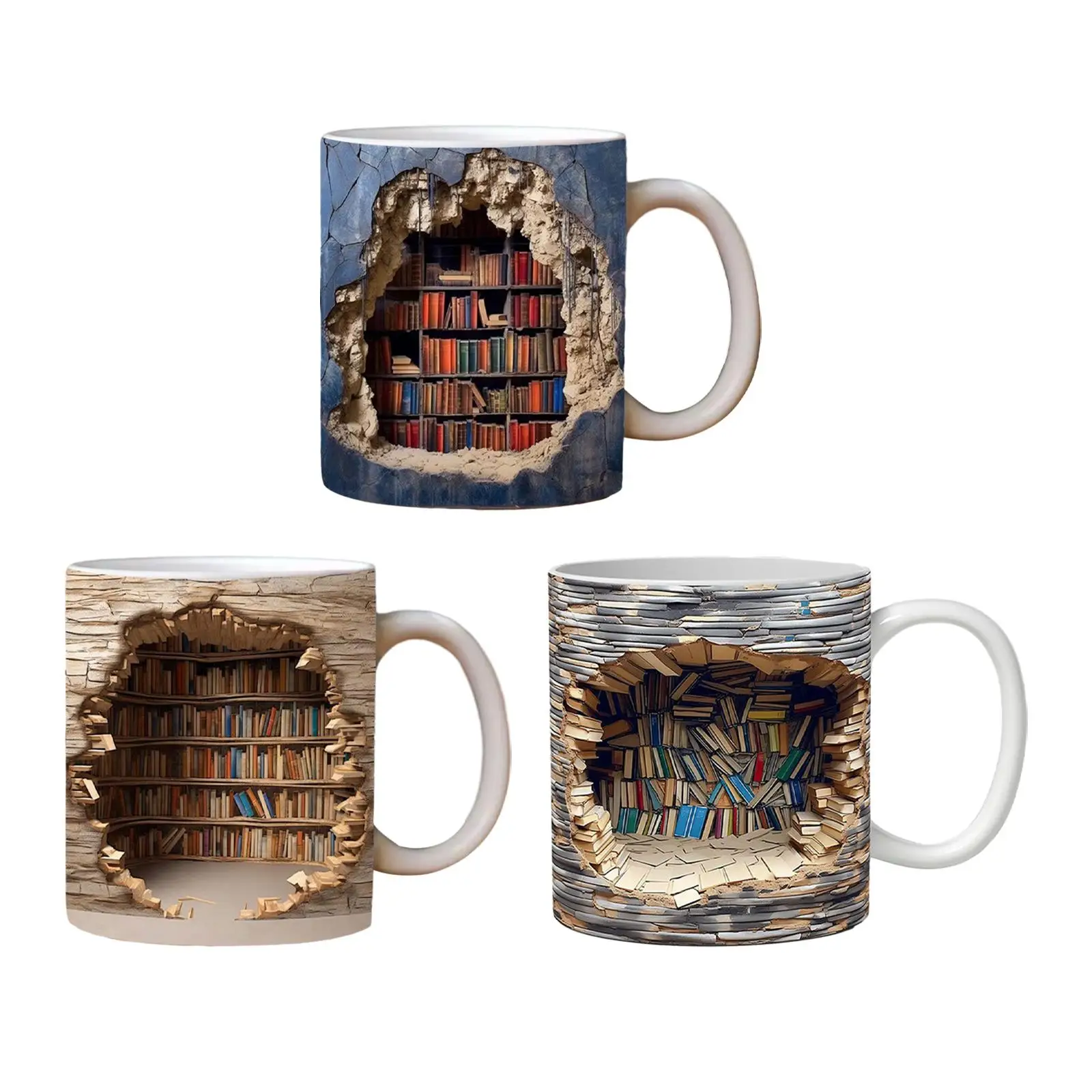 Book Club Cup Library Bookshelf Mug Porcelain Cup Gift for Readers Handmade Pottery Mug Ceramic Coffee Mug Bookworm Coffee Mug