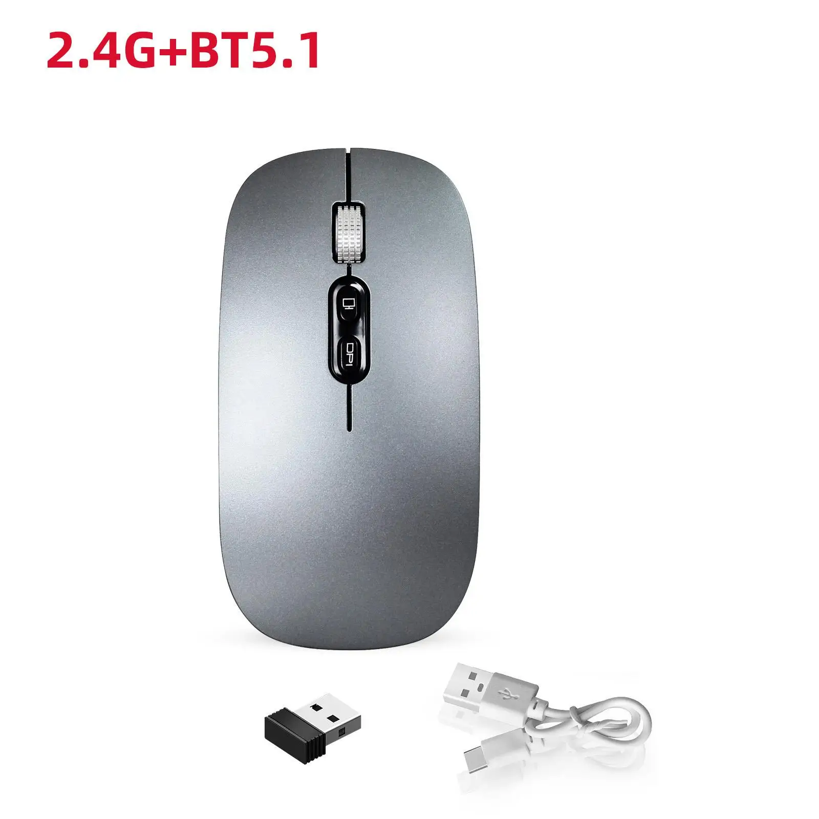 Wireless Mouse 2.4G Bluetooth 5.1 Portable 2 Modes 3 Adjustable DPI Optical Slim Cordless Mouse for Laptop Computer PC Office