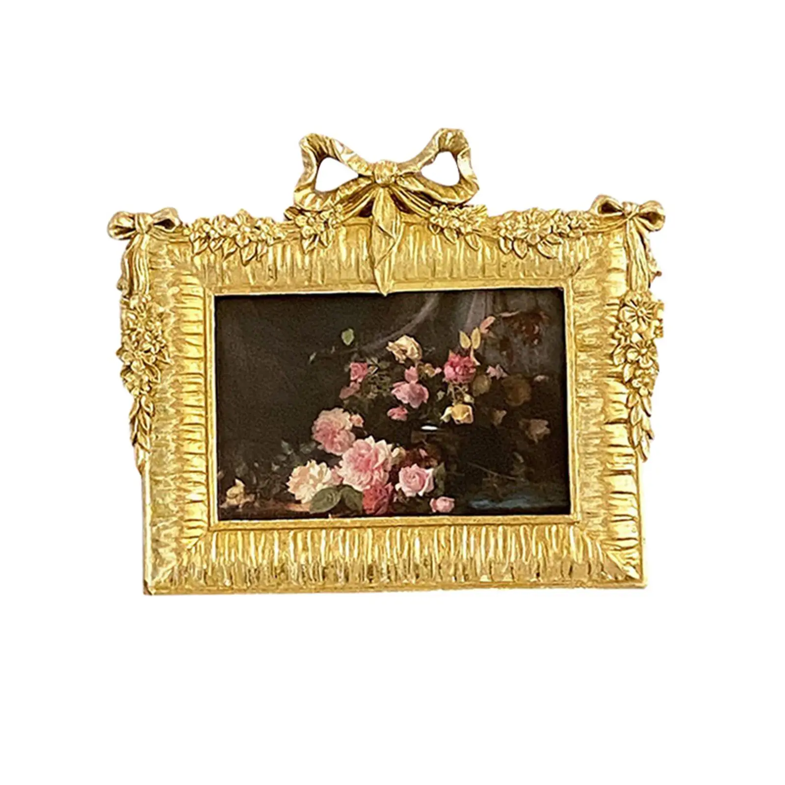 Antique Style Photo Frame Desktop Bow Tie Baroque Ornate Rectangle for Art Gallery Bedroom Portrait Gift