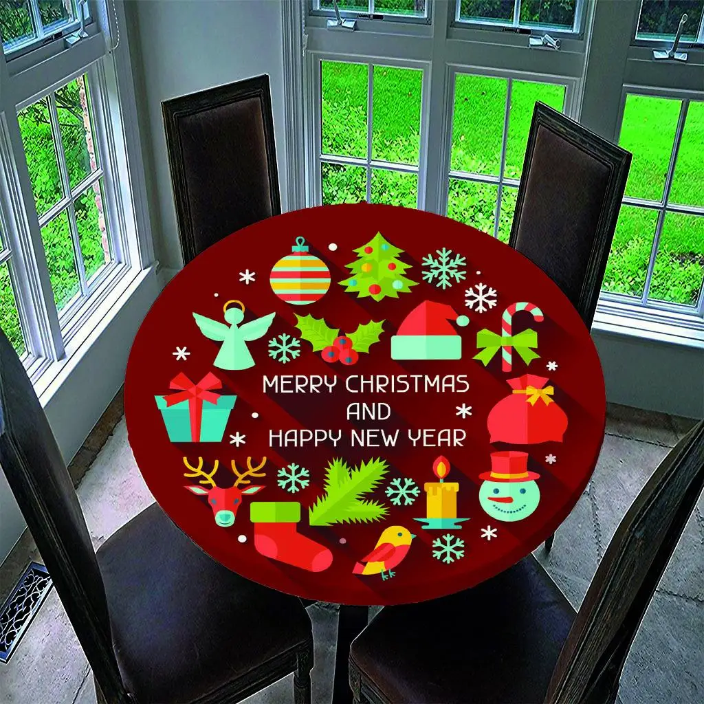 Table Cover 3D Printing Christmas Xmas New Year Decoration Tablecloth 1.2m