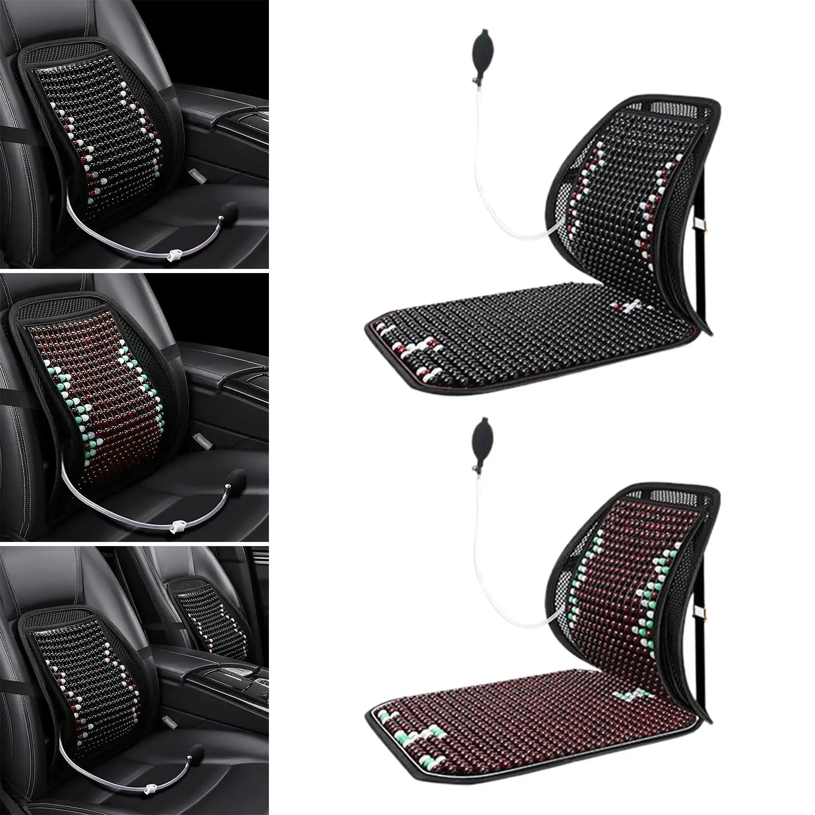 Wood Bead Car Summer Seat Cover Support Cushion with Cooling Ventilated Mesh Convenient Installation Comfortable Anti Slip