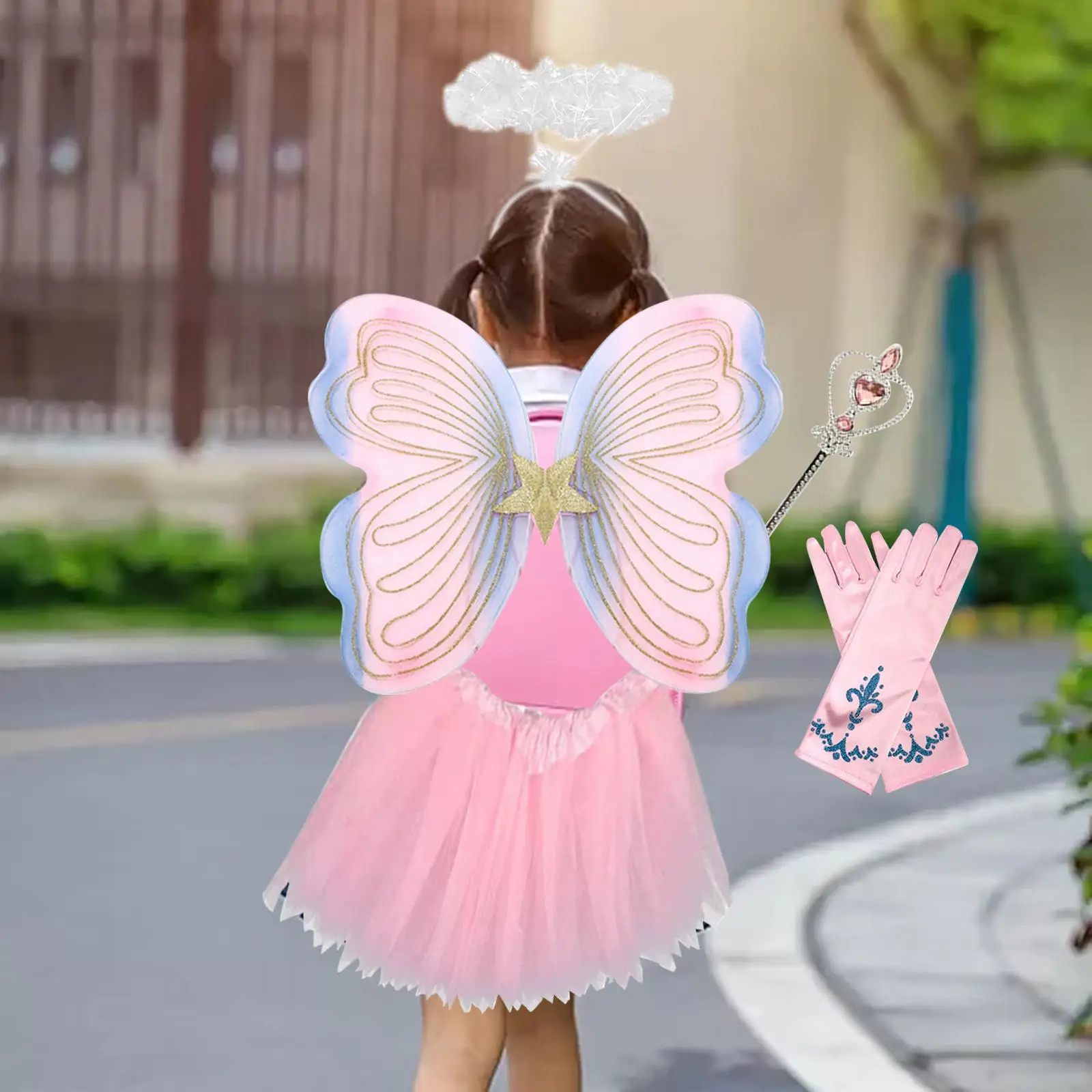 Fairy Princess Costume Set Gloves Butterfly Wings Wand for Pretended Play Halloween Photo Props Stage Performance Cosplay