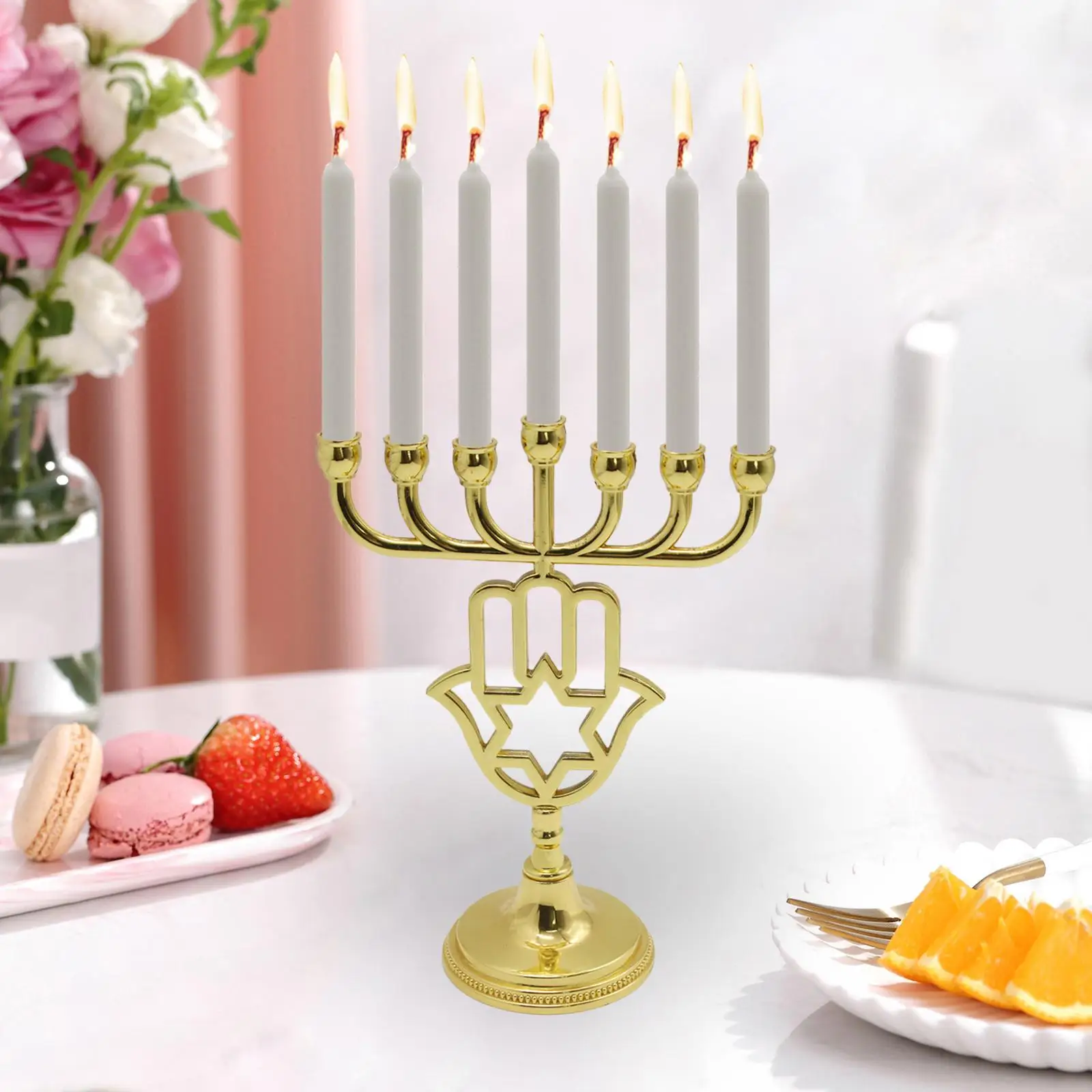 Hanukkah Menorah Ornament Classic Dining 7 Branches Candle Holder for New Year Festival Living Room Banquet Decor