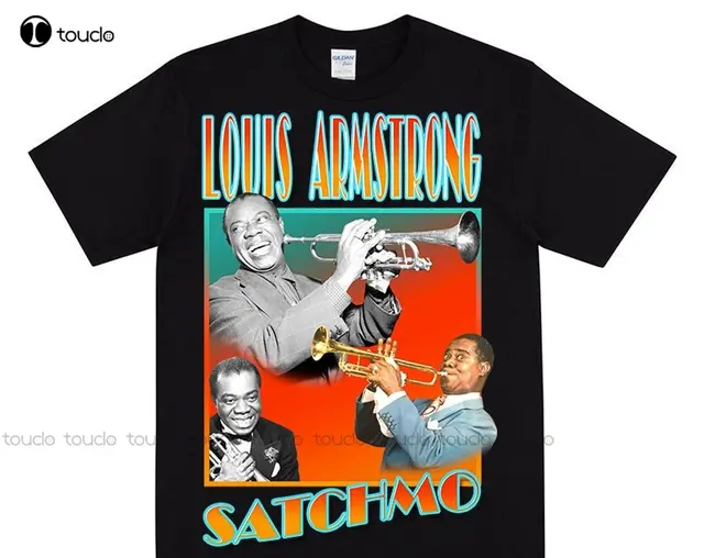 Louis Armstrong (Satchmo) Playing Trumpet T-Shirt Men / Heather Grey / S