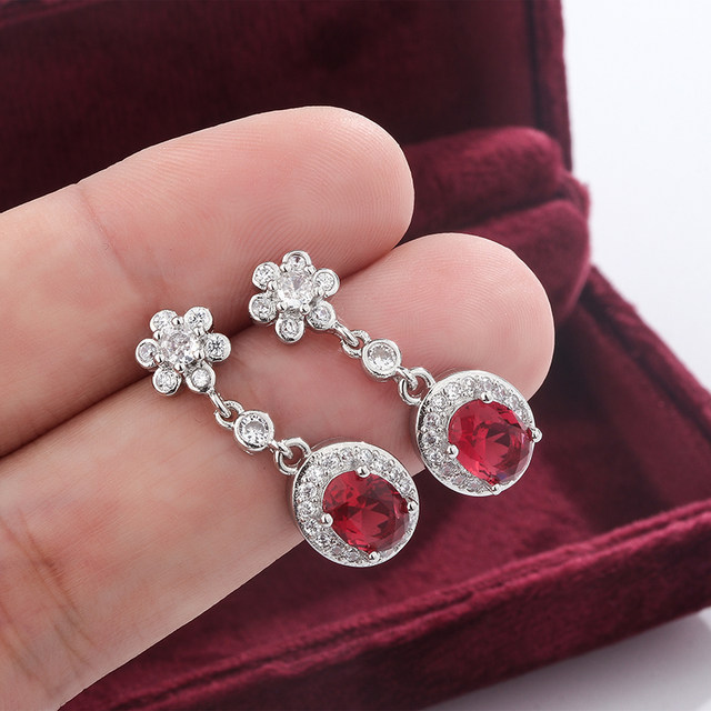 Women's Red Corundum High Carbon Diamond Long Color high quality Treasure Earrings