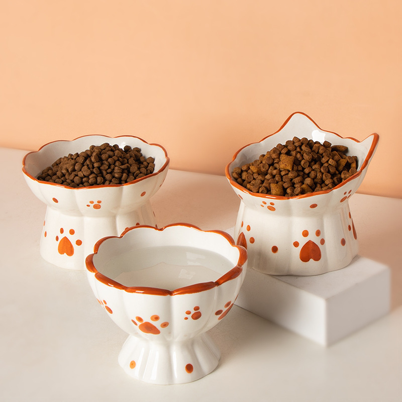 Title 4, Cat Ceramic Food Bowl Elevated Pet Drinking Eat...