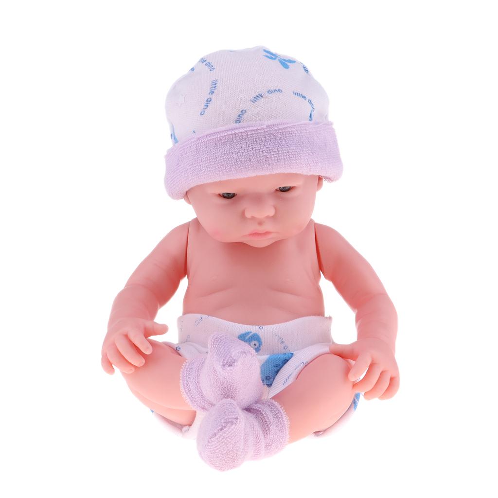 Flexible Reborn Doll 10inch Realistic Soft Vinyl Newborn Baby Dolls with Purple Clothes