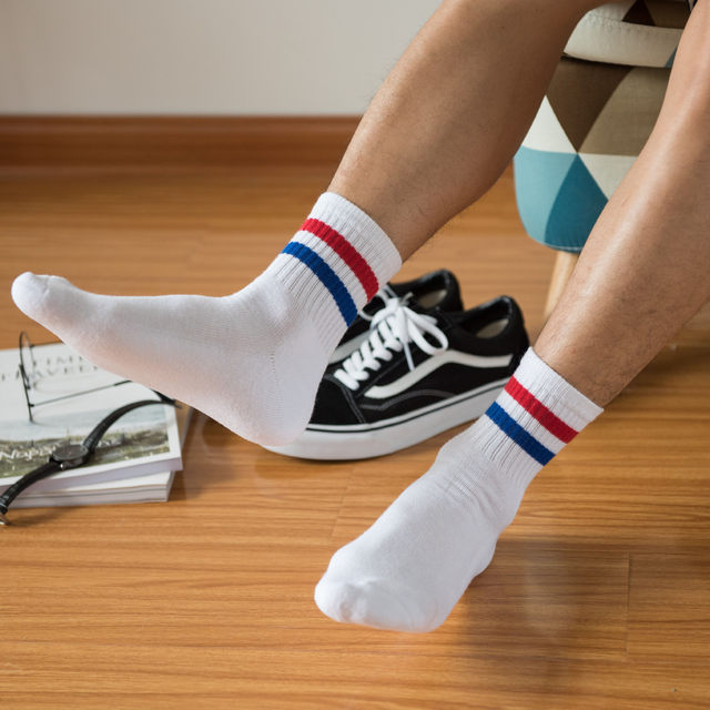 海外限定スパイク販売 Two Vintage Stripes Streetwear Socks Ankle Men Cotton Sports ダイニングテーブル