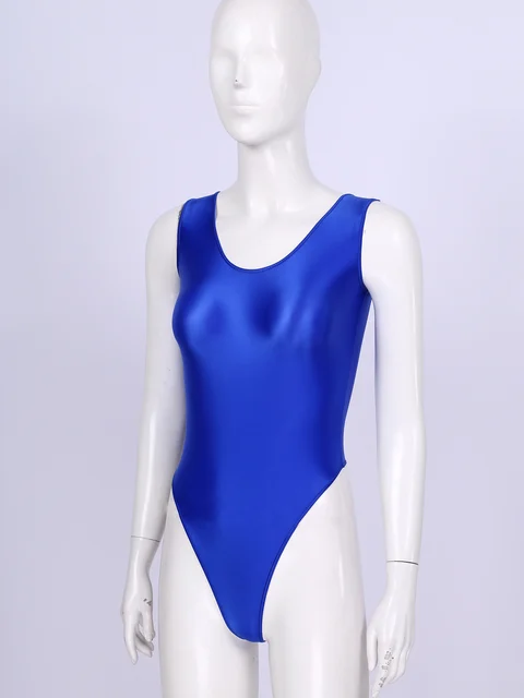 Womens Glossy Bodysuit Sexy Sleeveless Backless Swimwear Workout Fitness  Gymnastics Leotard Swimsuit - AliExpress