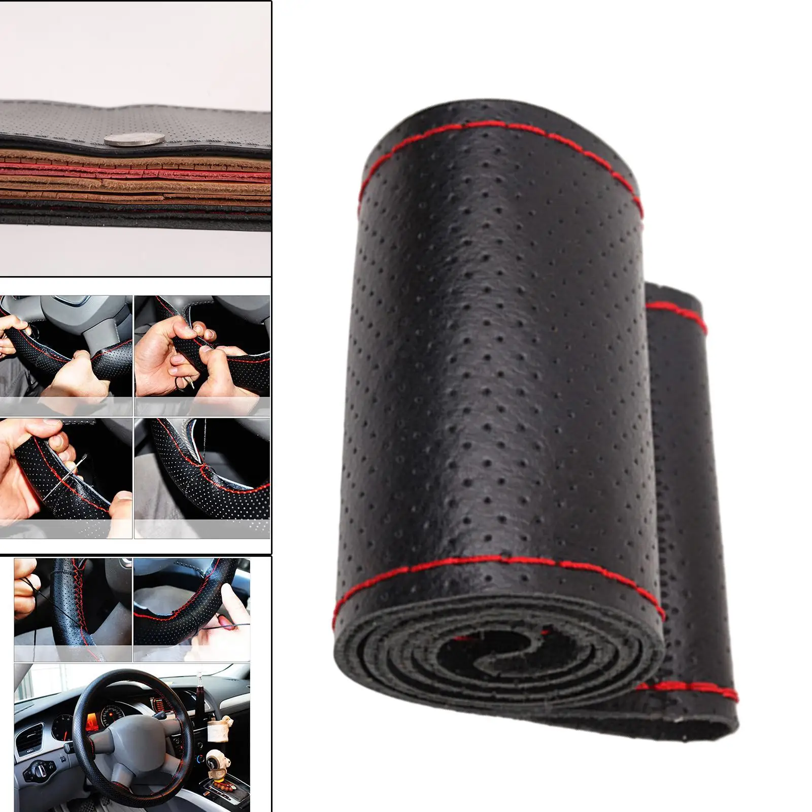 Leather Car Steering Wheel Cover 38cm