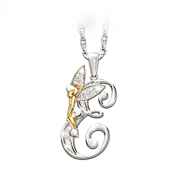 Disney Tinkerbell V initial Silver Pendant Necklace